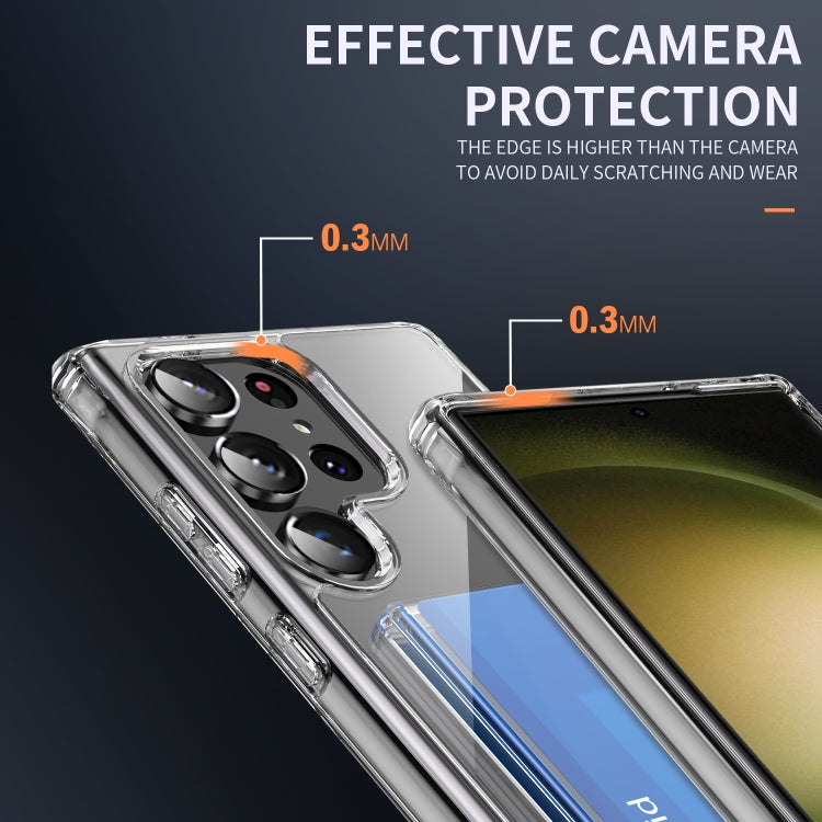 For Samsung Galaxy S23 Ultra 5G Four-Corner Shockproof Transparent Phone Case with Card Slot