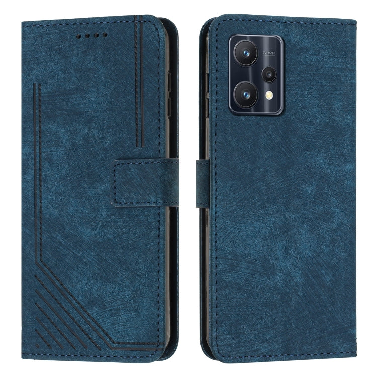 Skin Feel Stripe Pattern Leather Phone Case with Lanyard for Realme 9 Pro / 9 5G EU / V25 / OnePlus Nord CE 2 Lite 5G