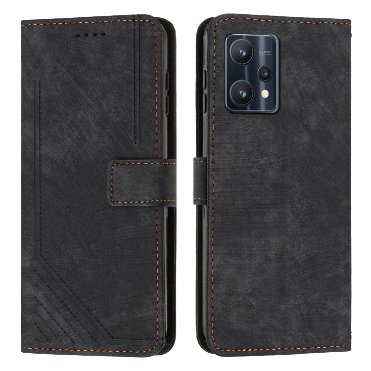 Skin Feel Stripe Pattern Leather Phone Case with Lanyard for Realme 9 Pro / 9 5G EU / V25 / OnePlus Nord CE 2 Lite 5G