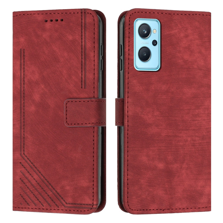 For Realme 9i / OPPO A36 / A76 / A96 4G / K10 4G Skin Feel Stripe Pattern Leather Phone Case with Lanyard