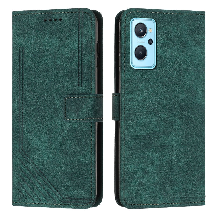 For Realme 9i / OPPO A36 / A76 / A96 4G / K10 4G Skin Feel Stripe Pattern Leather Phone Case with Lanyard