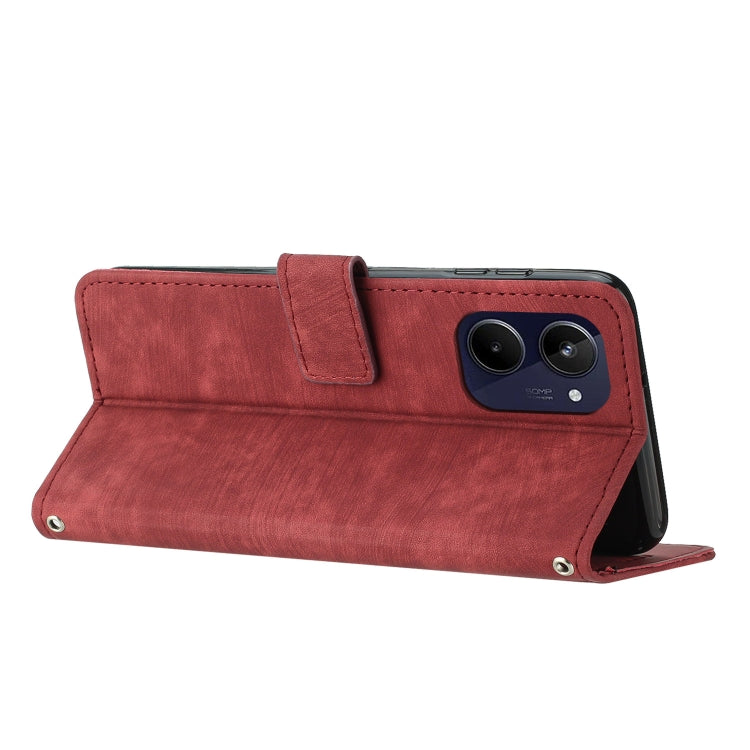 For Realme 10 4G Skin Feel Stripe Pattern Leather Phone Case with Lanyard