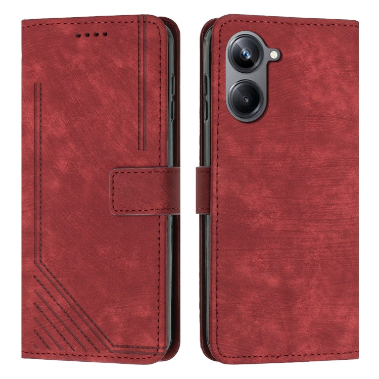 For Realme 10 Pro 5G Skin Feel Stripe Pattern Leather Phone Case with Lanyard