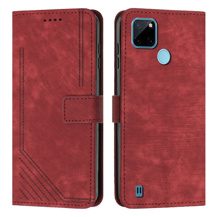 For Realme C21Y / C25Y Skin Feel Stripe Pattern Leather Phone Case with Lanyard