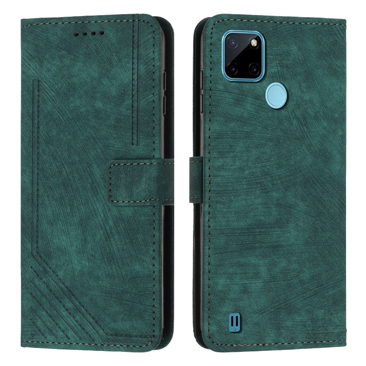 For Realme C21Y / C25Y Skin Feel Stripe Pattern Leather Phone Case with Lanyard