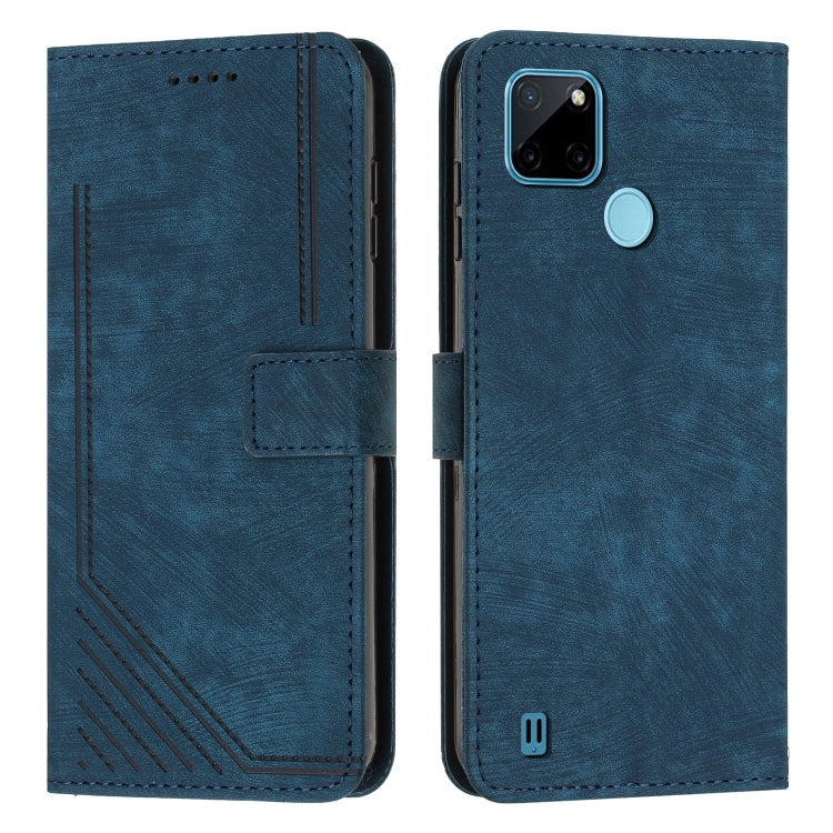 For Realme C21Y / C25Y Skin Feel Stripe Pattern Leather Phone Case with Lanyard