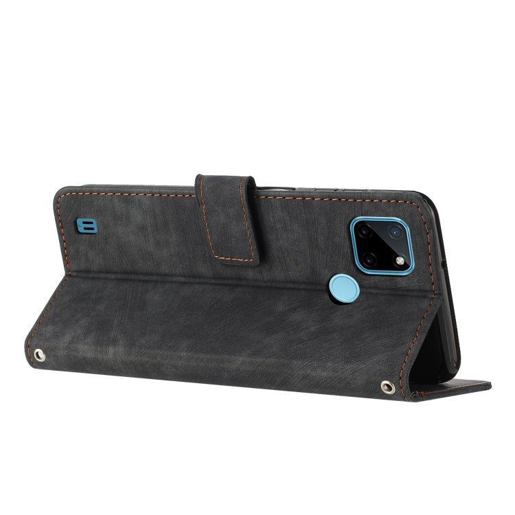 For Realme C21Y / C25Y Skin Feel Stripe Pattern Leather Phone Case with Lanyard