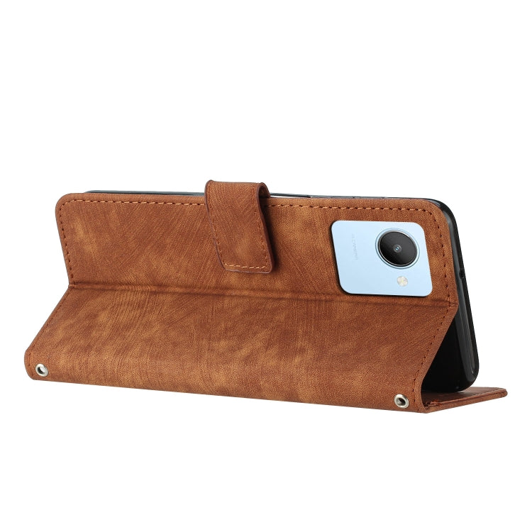 For For Realme C30 4G Skin Feel Stripe Pattern Leather Phone Case with Lanyard