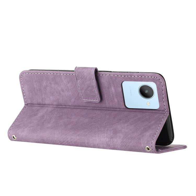 For For Realme C30 4G Skin Feel Stripe Pattern Leather Phone Case with Lanyard