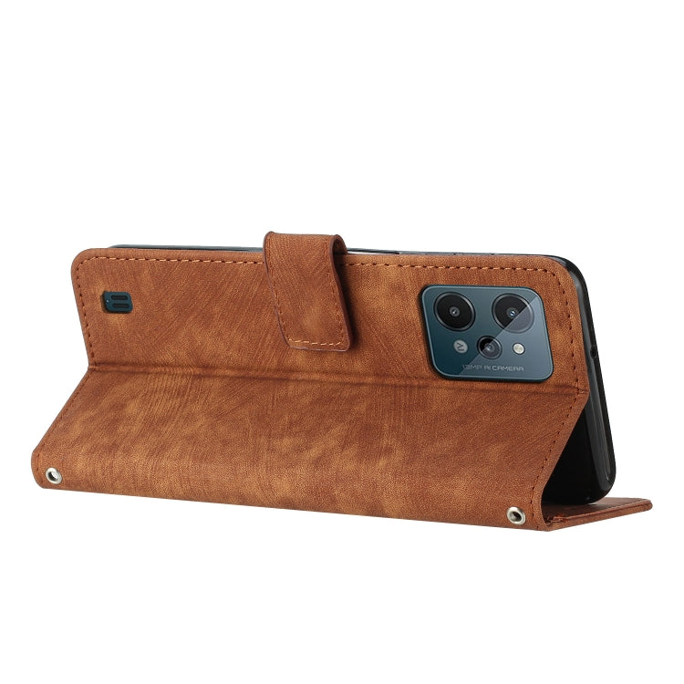 For Realme C31 4G Skin Feel Stripe Pattern Leather Phone Case with Lanyard