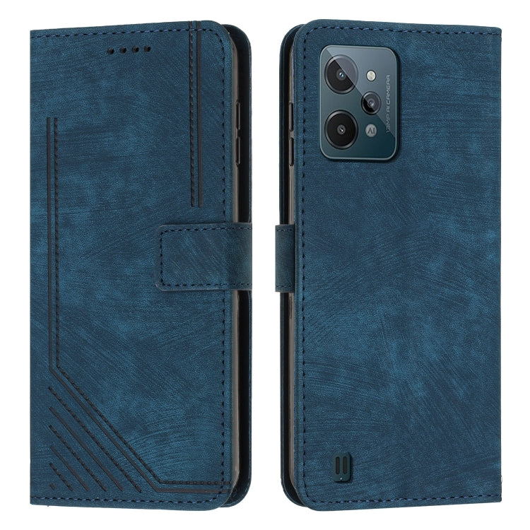 For Realme C31 4G Skin Feel Stripe Pattern Leather Phone Case with Lanyard