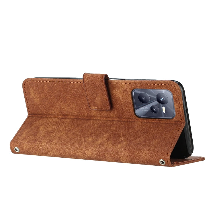 For Realme C35 / Narzo 50A Prime Skin Feel Stripe Pattern Leather Phone Case with Lanyard