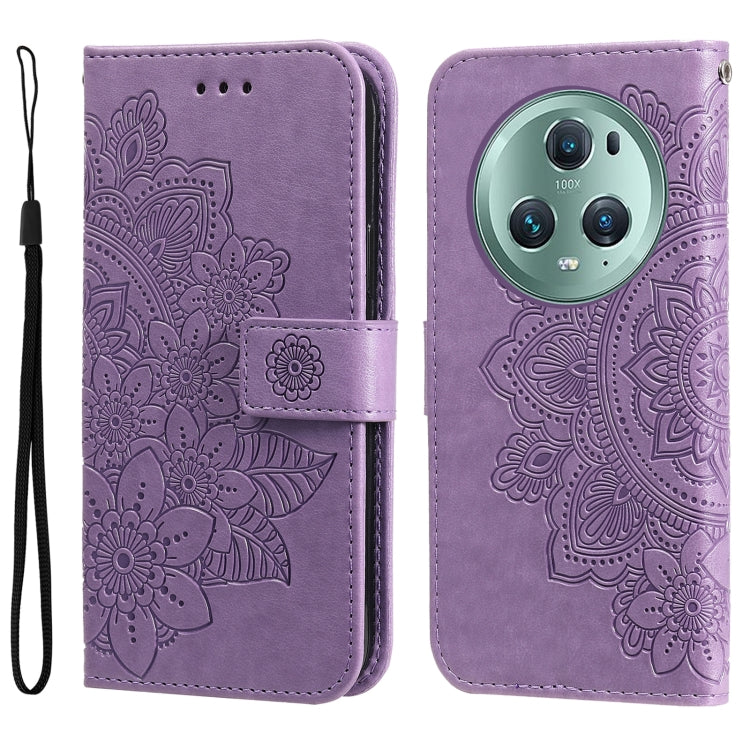 For Honor Magic5 Pro 7-petal Flowers Embossing Leather Phone Case