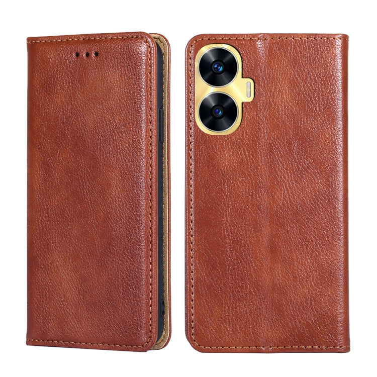 For Realme C55 4G Gloss Oil Solid Color Magnetic Leather Phone Case