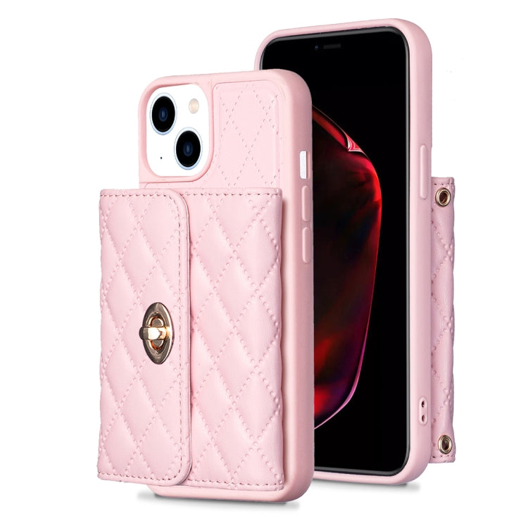For iPhone 14 Horizontal Metal Buckle Wallet Rhombic Leather Phone Case