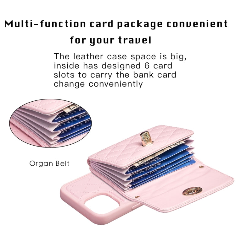 For iPhone 14 Horizontal Metal Buckle Wallet Rhombic Leather Phone Case