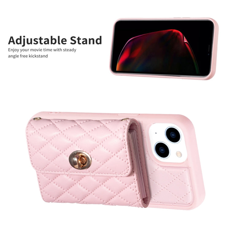 For iPhone 14 Horizontal Metal Buckle Wallet Rhombic Leather Phone Case