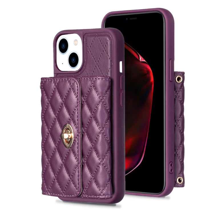 For iPhone 14 Horizontal Metal Buckle Wallet Rhombic Leather Phone Case