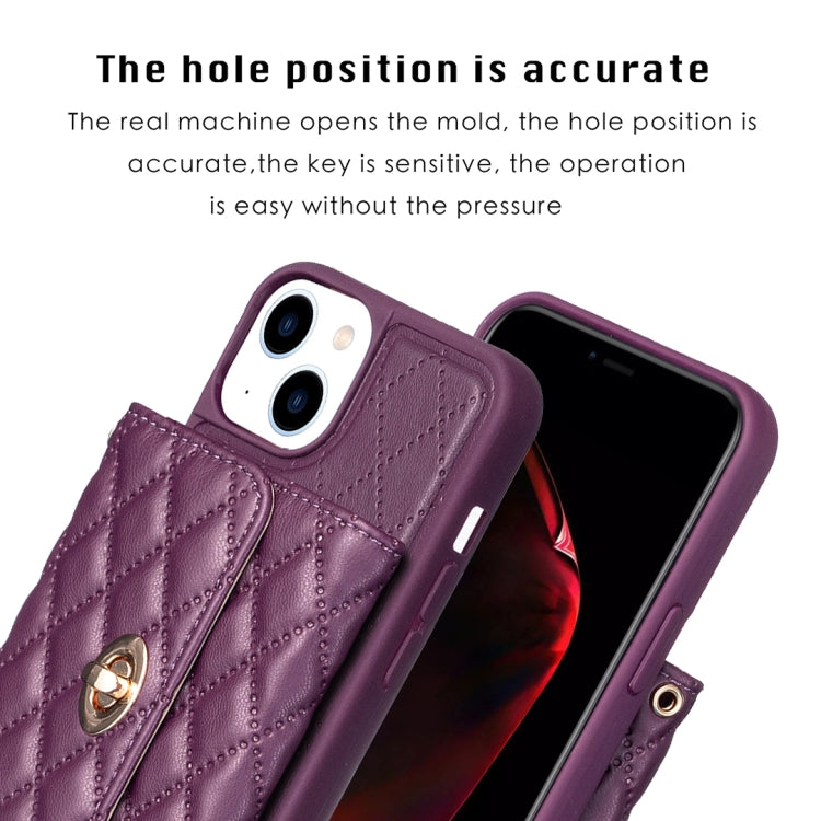 For iPhone 14 Horizontal Metal Buckle Wallet Rhombic Leather Phone Case