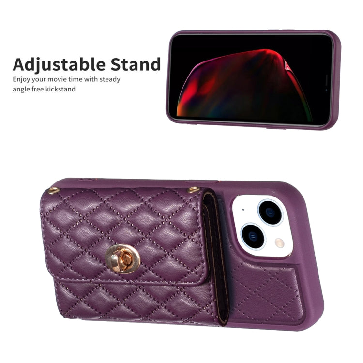 For iPhone 14 Horizontal Metal Buckle Wallet Rhombic Leather Phone Case