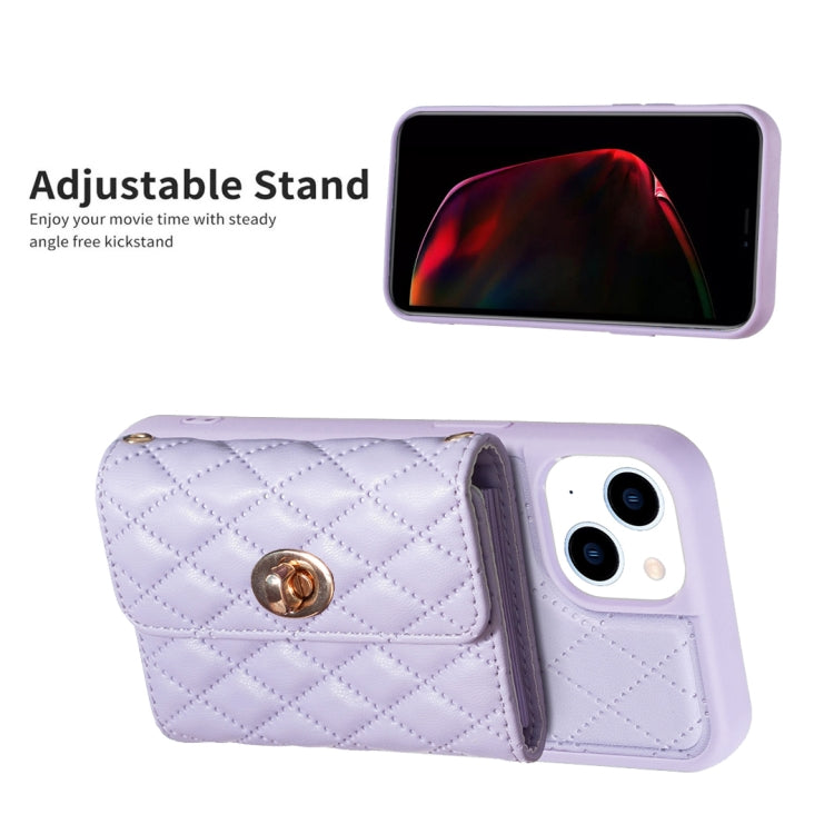 For iPhone 14 Horizontal Metal Buckle Wallet Rhombic Leather Phone Case