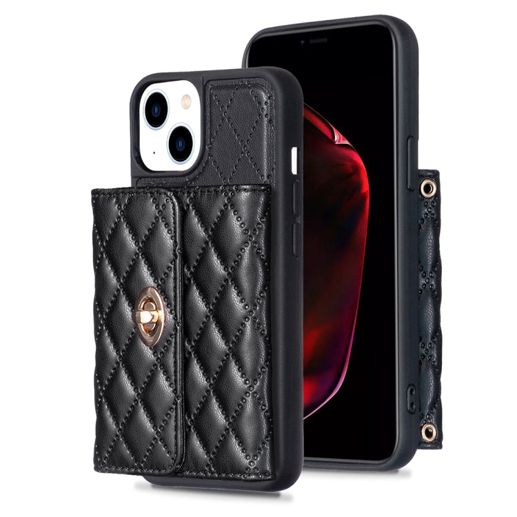 For iPhone 14 Horizontal Metal Buckle Wallet Rhombic Leather Phone Case