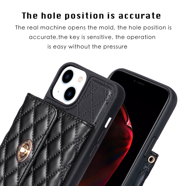 For iPhone 14 Horizontal Metal Buckle Wallet Rhombic Leather Phone Case