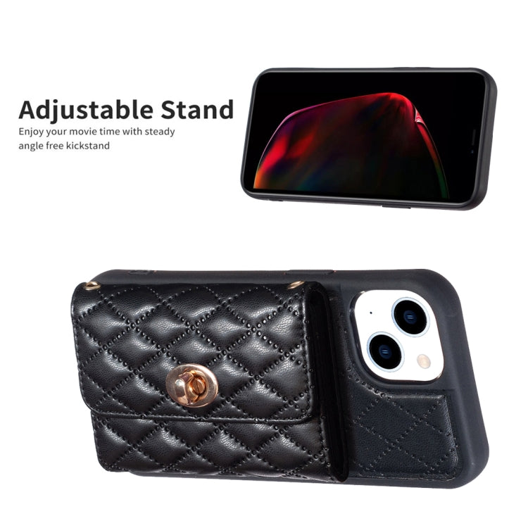 For iPhone 14 Horizontal Metal Buckle Wallet Rhombic Leather Phone Case