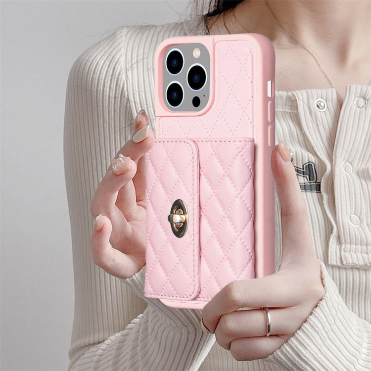 For iPhone 14 Pro Horizontal Metal Buckle Wallet Rhombic Leather Phone Case