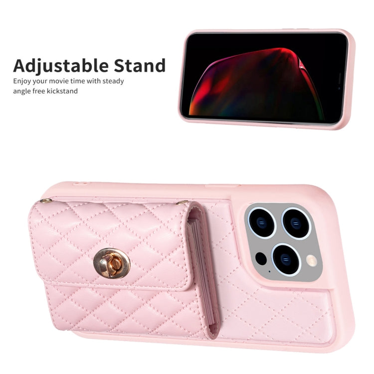 For iPhone 14 Pro Horizontal Metal Buckle Wallet Rhombic Leather Phone Case