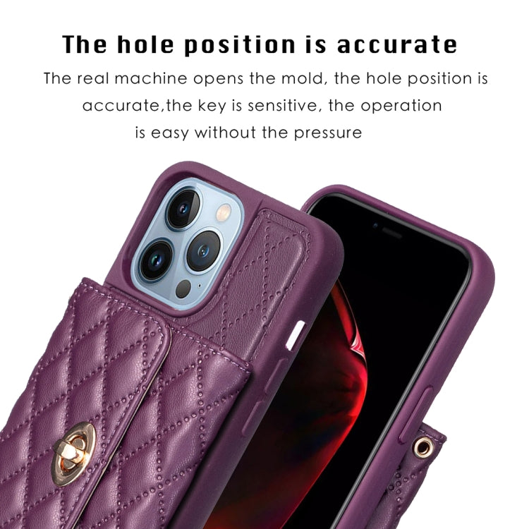 For iPhone 14 Pro Horizontal Metal Buckle Wallet Rhombic Leather Phone Case