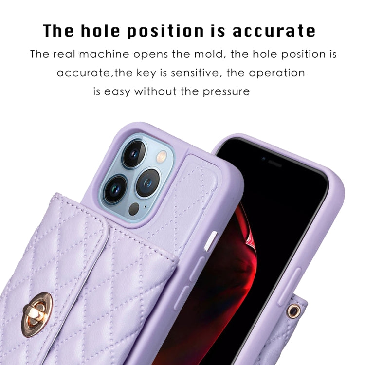 For iPhone 14 Pro Horizontal Metal Buckle Wallet Rhombic Leather Phone Case