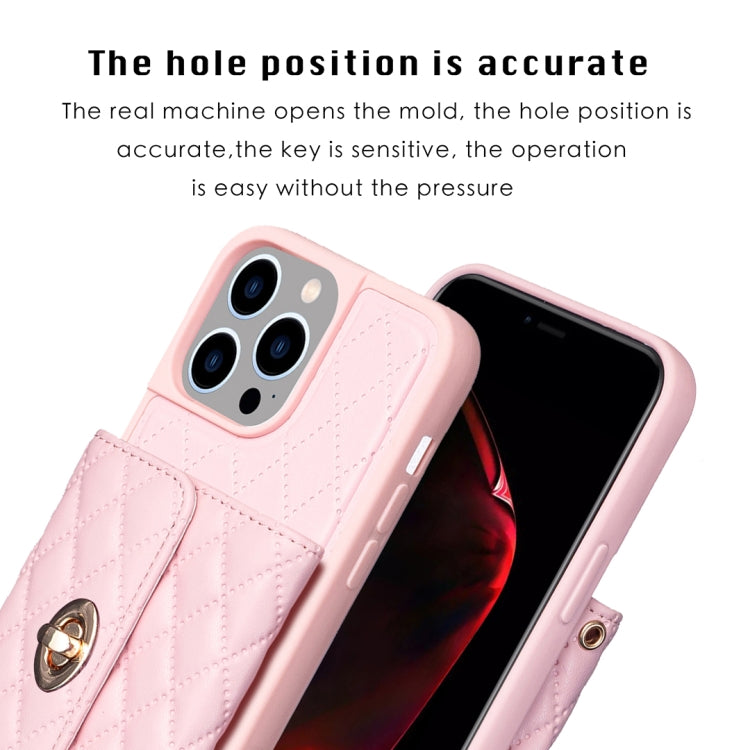For iPhone 14 Pro Max Horizontal Metal Buckle Wallet Rhombic Leather Phone Case