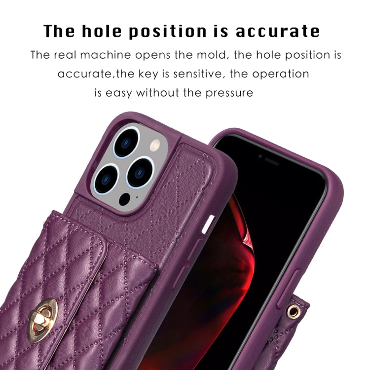For iPhone 14 Pro Max Horizontal Metal Buckle Wallet Rhombic Leather Phone Case