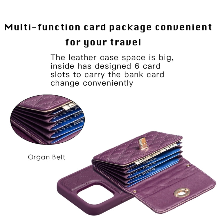 For iPhone 14 Pro Max Horizontal Metal Buckle Wallet Rhombic Leather Phone Case
