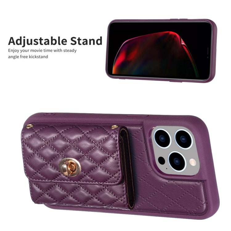 For iPhone 14 Pro Max Horizontal Metal Buckle Wallet Rhombic Leather Phone Case