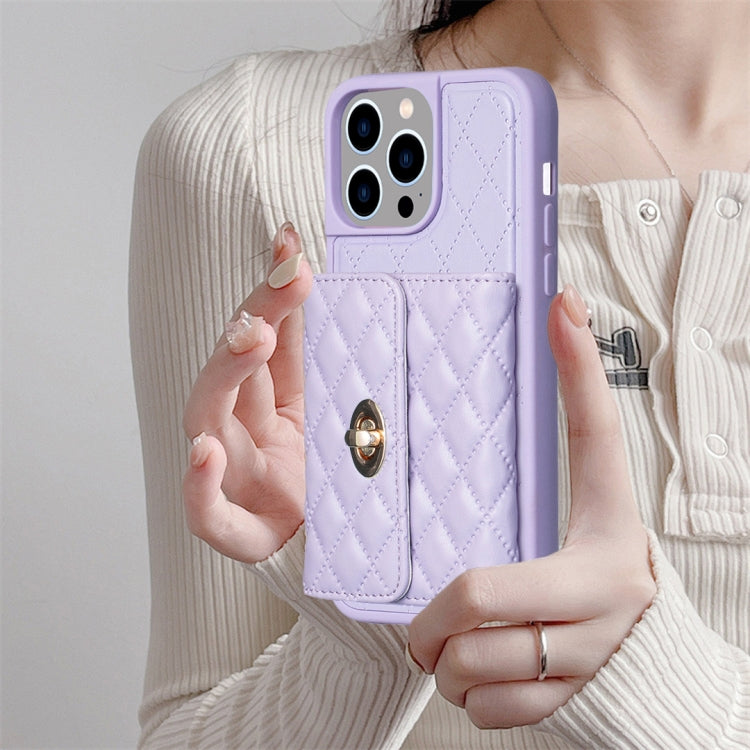 For iPhone 14 Pro Max Horizontal Metal Buckle Wallet Rhombic Leather Phone Case