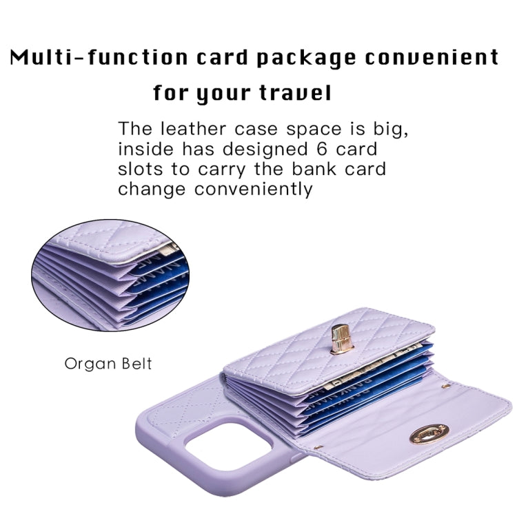 For iPhone 14 Pro Max Horizontal Metal Buckle Wallet Rhombic Leather Phone Case