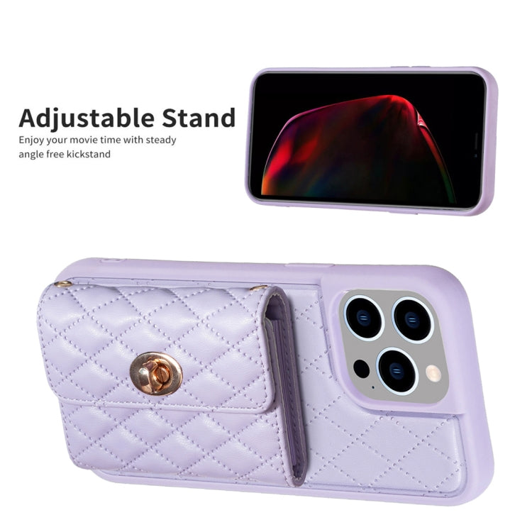 For iPhone 14 Pro Max Horizontal Metal Buckle Wallet Rhombic Leather Phone Case