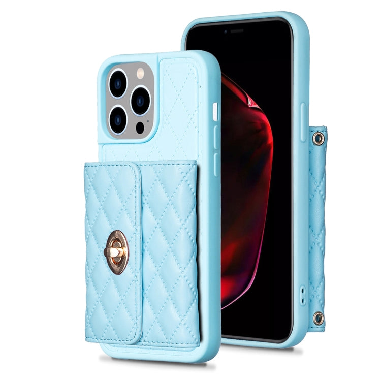 For iPhone 14 Pro Max Horizontal Metal Buckle Wallet Rhombic Leather Phone Case