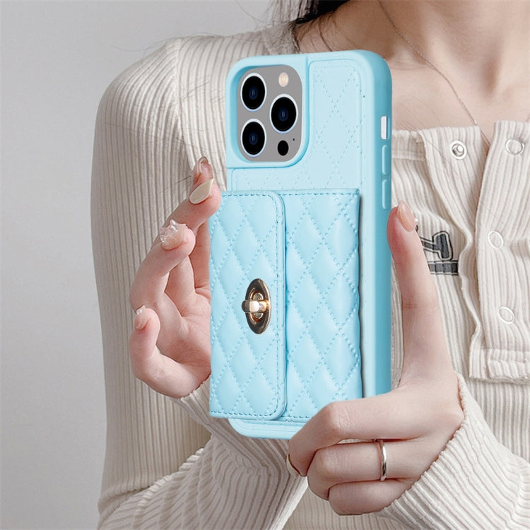 For iPhone 14 Pro Max Horizontal Metal Buckle Wallet Rhombic Leather Phone Case