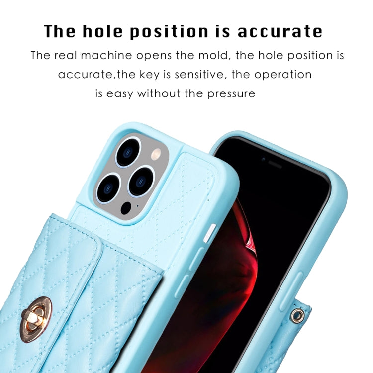 For iPhone 14 Pro Max Horizontal Metal Buckle Wallet Rhombic Leather Phone Case