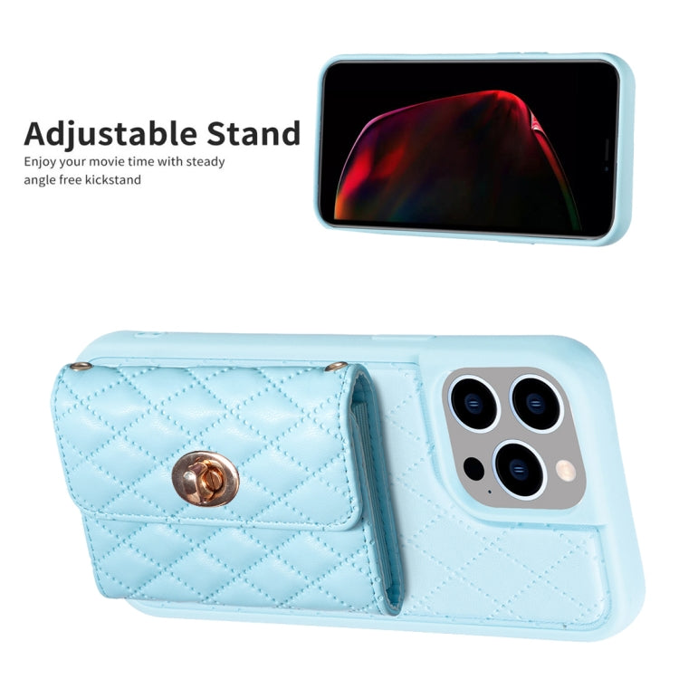 For iPhone 14 Pro Max Horizontal Metal Buckle Wallet Rhombic Leather Phone Case