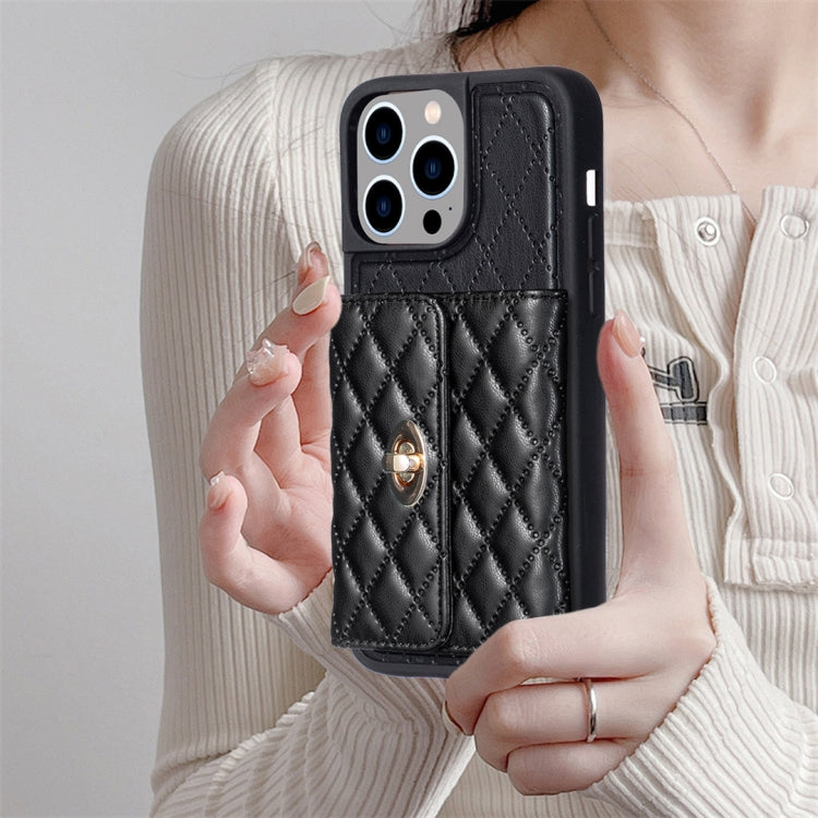 For iPhone 14 Pro Max Horizontal Metal Buckle Wallet Rhombic Leather Phone Case