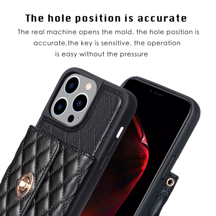For iPhone 14 Pro Max Horizontal Metal Buckle Wallet Rhombic Leather Phone Case