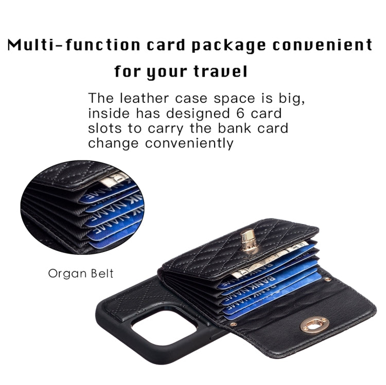 For iPhone 14 Pro Max Horizontal Metal Buckle Wallet Rhombic Leather Phone Case