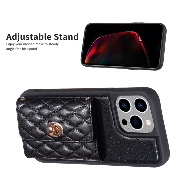 For iPhone 14 Pro Max Horizontal Metal Buckle Wallet Rhombic Leather Phone Case