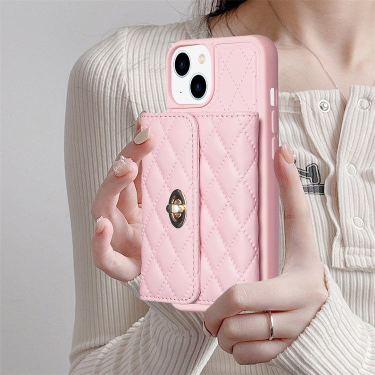 For iPhone 13 Horizontal Metal Buckle Wallet Rhombic Leather Phone Case