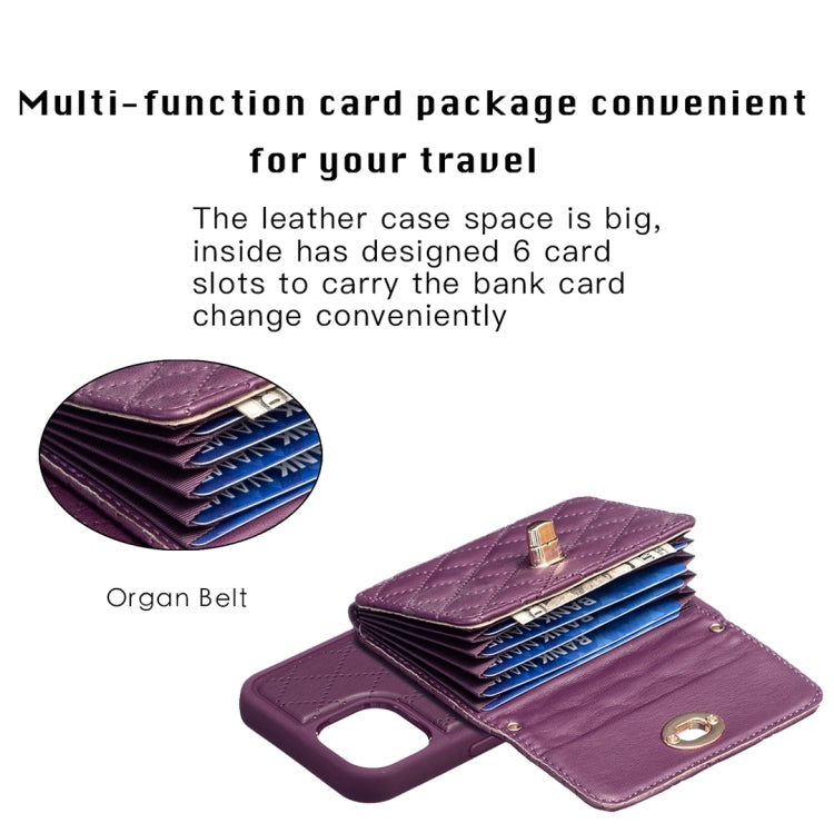 For iPhone 13 Horizontal Metal Buckle Wallet Rhombic Leather Phone Case