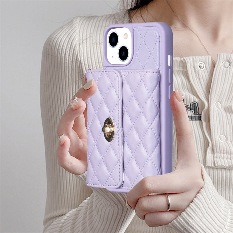 For iPhone 13 Horizontal Metal Buckle Wallet Rhombic Leather Phone Case